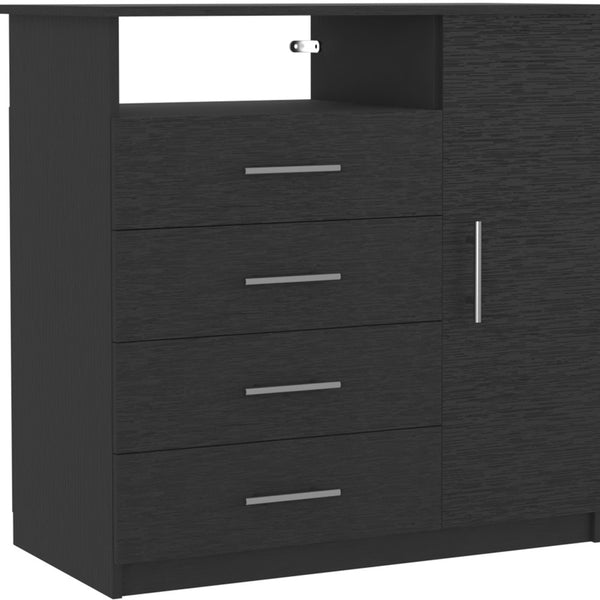 Homeroots 36" Black Four Drawer Combo Dresser  Manufactured Wood 544043
