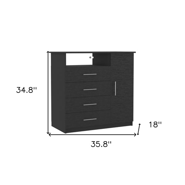 Homeroots 36" Black Four Drawer Combo Dresser  Manufactured Wood 544043