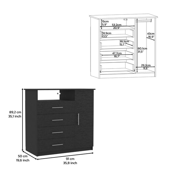 Homeroots 36" Black Four Drawer Combo Dresser  Manufactured Wood 544043
