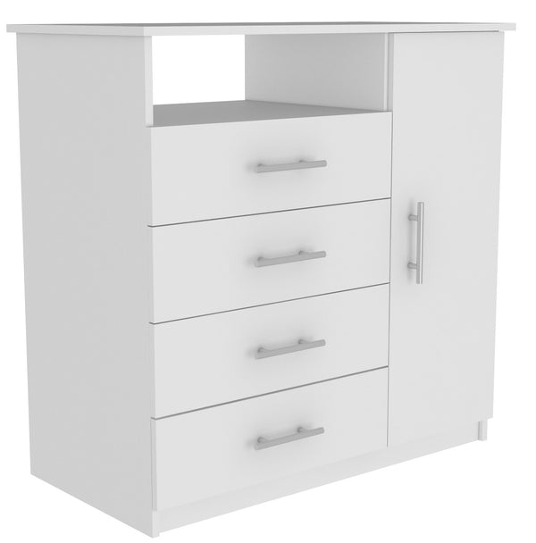 Homeroots 36" White Four Drawer Combo Dresser With Open Shelf  Manufactured Wood 544044