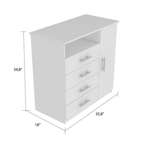 Homeroots 36" White Four Drawer Combo Dresser With Open Shelf  Manufactured Wood 544044