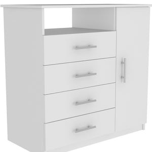 Homeroots 36" White Four Drawer Combo Dresser With Open Shelf  Manufactured Wood 544044