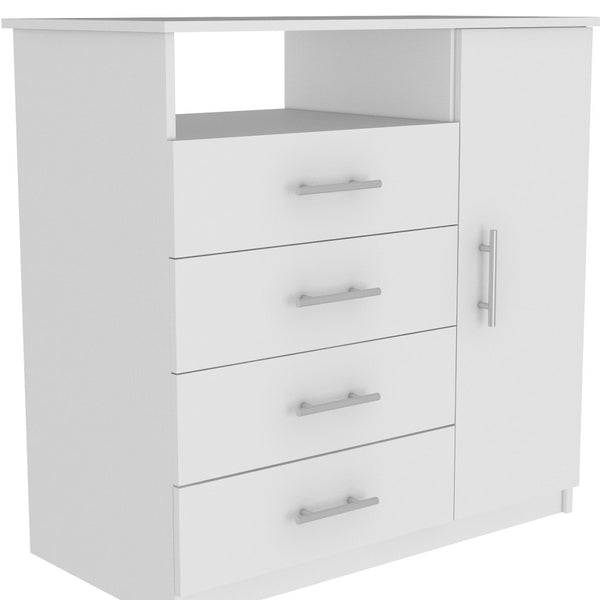 Homeroots 36" White Four Drawer Combo Dresser With Open Shelf  Manufactured Wood 544044