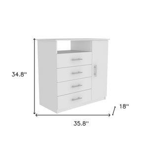 Homeroots 36" White Four Drawer Combo Dresser With Open Shelf  Manufactured Wood 544044