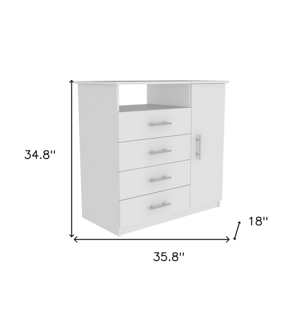 Homeroots 36" White Four Drawer Combo Dresser With Open Shelf  Manufactured Wood 544044