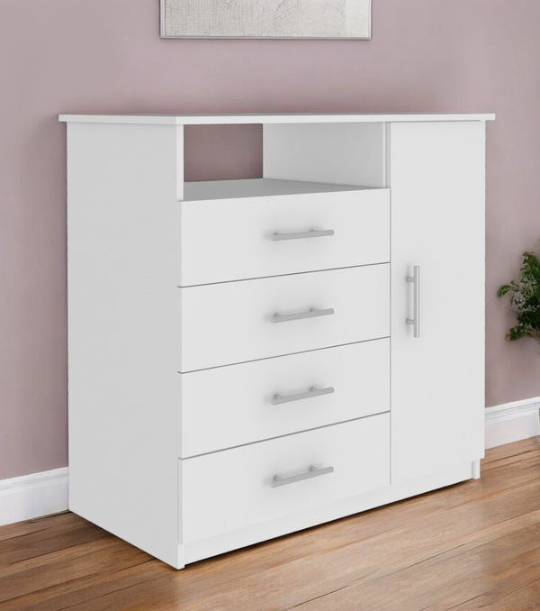 Homeroots 36" White Four Drawer Combo Dresser With Open Shelf  Manufactured Wood 544044