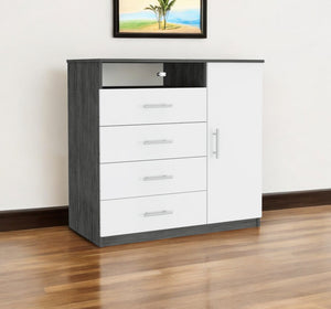 Homeroots 36" White And Gray Four Drawer Combo Dresser With Open Shelf  Manufactured Wood 544047