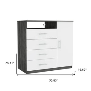 Homeroots 36" White And Gray Four Drawer Combo Dresser With Open Shelf  Manufactured Wood 544047