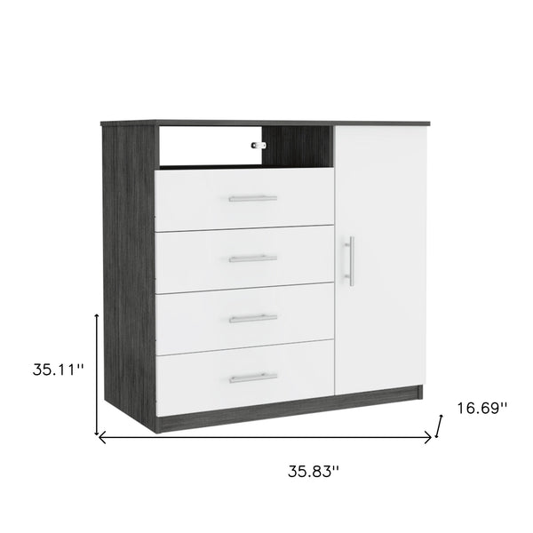 Homeroots 36" White And Gray Four Drawer Combo Dresser With Open Shelf  Manufactured Wood 544047