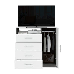 Homeroots 36" White And Gray Four Drawer Combo Dresser With Open Shelf  Manufactured Wood 544047