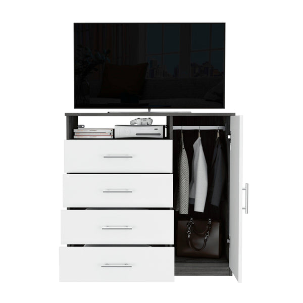 Homeroots 36" White And Gray Four Drawer Combo Dresser With Open Shelf  Manufactured Wood 544047