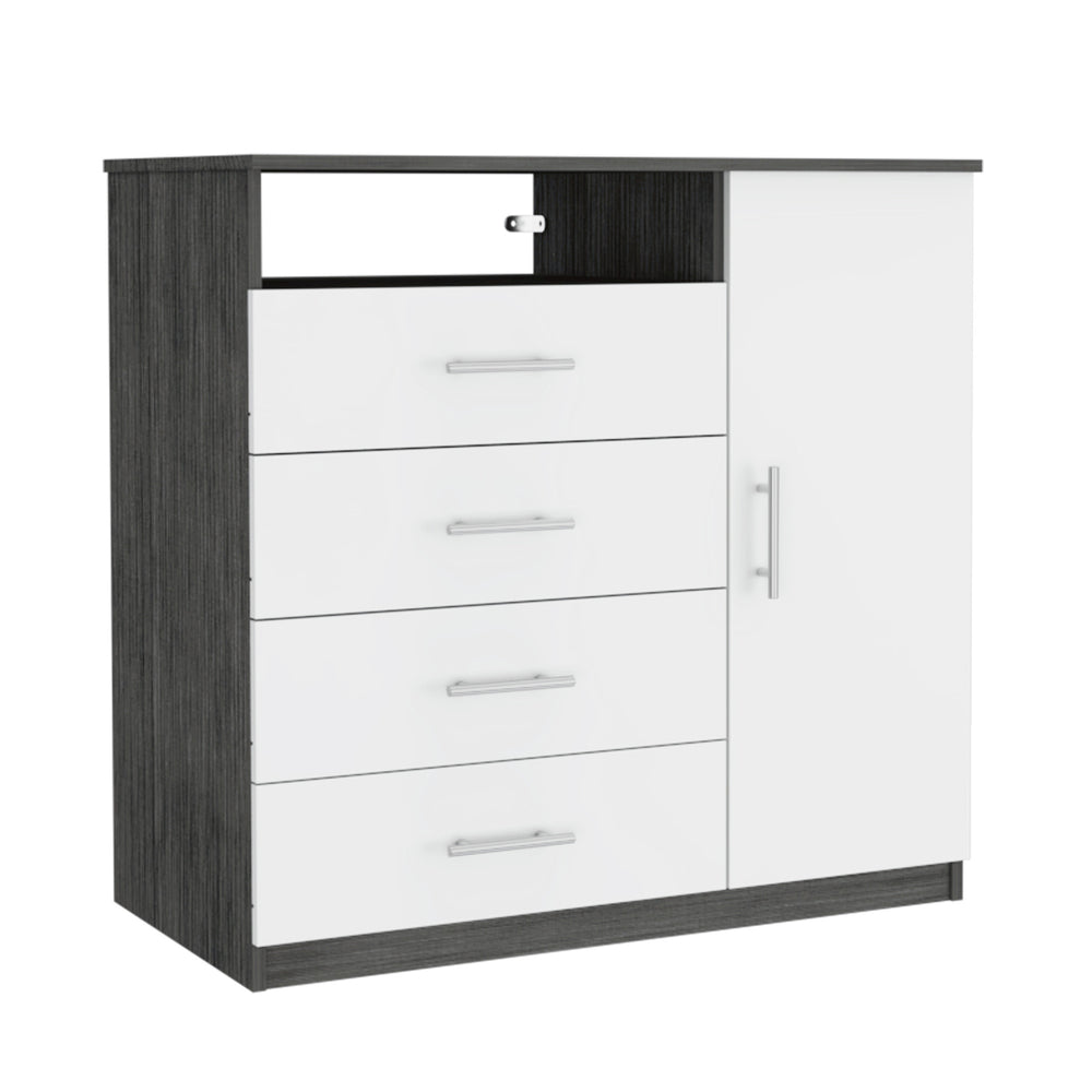 Homeroots 36" White And Gray Four Drawer Combo Dresser With Open Shelf  Manufactured Wood 544047