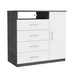 Homeroots 36" White And Gray Four Drawer Combo Dresser With Open Shelf  Manufactured Wood 544047