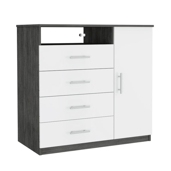 Homeroots 36" White And Gray Four Drawer Combo Dresser With Open Shelf  Manufactured Wood 544047