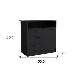 Homeroots 36" Black Three Drawer Combo Dresser With Open Shelf  Manufactured Wood 544048