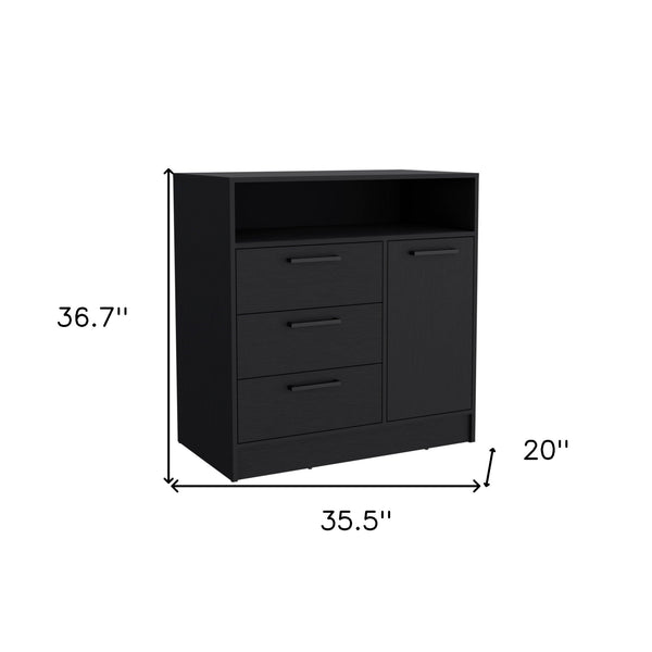 Homeroots 36" Black Three Drawer Combo Dresser With Open Shelf  Manufactured Wood 544048