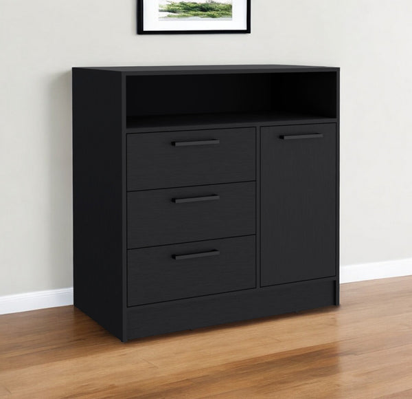 Homeroots 36" Black Three Drawer Combo Dresser With Open Shelf  Manufactured Wood 544048