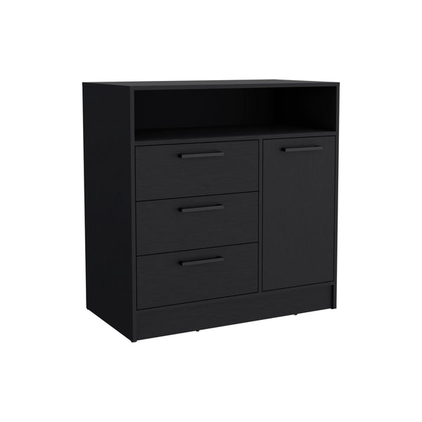 Homeroots 36" Black Three Drawer Combo Dresser With Open Shelf  Manufactured Wood 544048