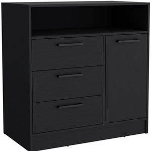 Homeroots 36" Black Three Drawer Combo Dresser With Open Shelf  Manufactured Wood 544048