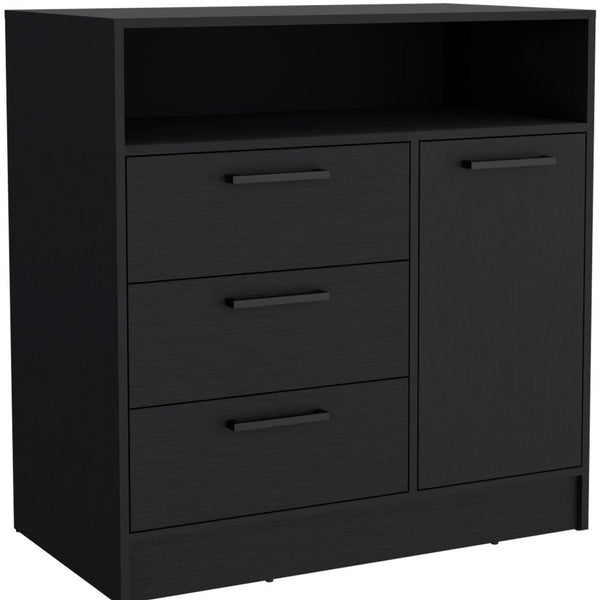 Homeroots 36" Black Three Drawer Combo Dresser With Open Shelf  Manufactured Wood 544048