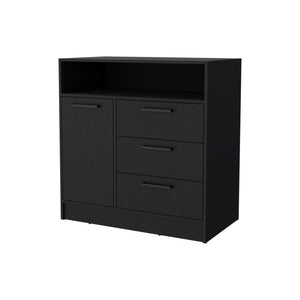 Homeroots 36" Black Three Drawer Combo Dresser With Open Shelf  Manufactured Wood 544048