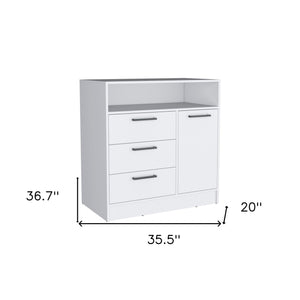Homeroots 36" White Three Drawer Combo Dresser With Open Shelf  Manufactured Wood 544049