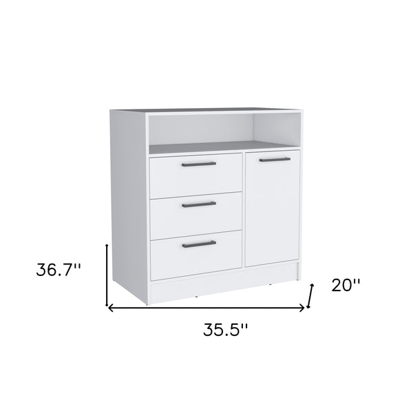 Homeroots 36" White Three Drawer Combo Dresser With Open Shelf  Manufactured Wood 544049