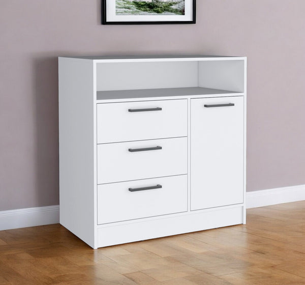 Homeroots 36" White Three Drawer Combo Dresser With Open Shelf  Manufactured Wood 544049