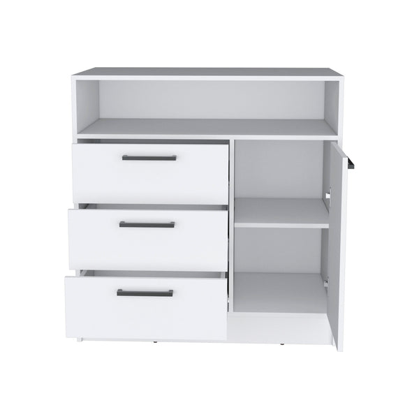 Homeroots 36" White Three Drawer Combo Dresser With Open Shelf  Manufactured Wood 544049