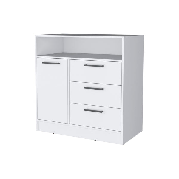 Homeroots 36" White Three Drawer Combo Dresser With Open Shelf  Manufactured Wood 544049