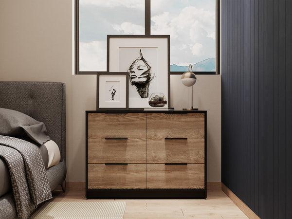 Homeroots 42" Brown And Black Six Drawer Double Dresser  Manufactured Wood 544052