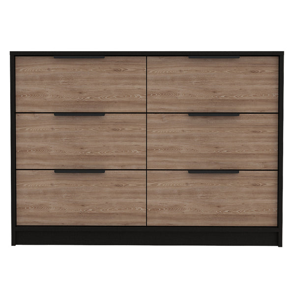 Homeroots 42" Brown And Black Six Drawer Double Dresser  Manufactured Wood 544052