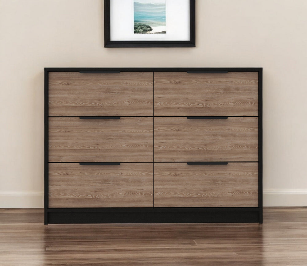 Homeroots 42" Brown And Black Six Drawer Double Dresser  Manufactured Wood 544052