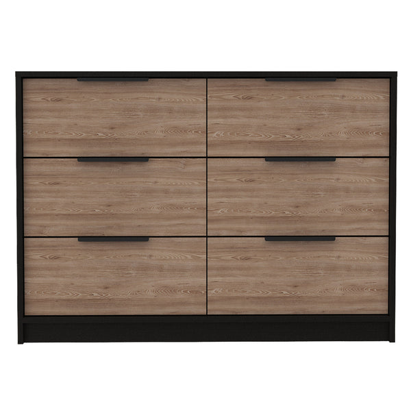 Homeroots 42" Brown And Black Six Drawer Double Dresser  Manufactured Wood 544052