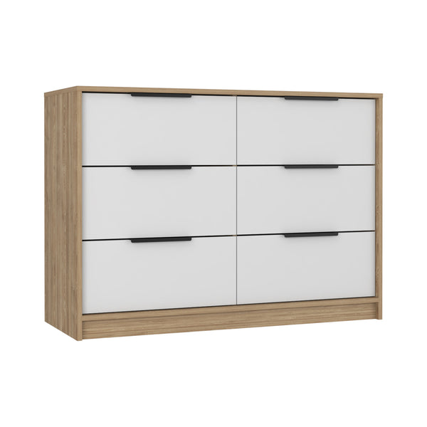 Homeroots 42" White And Natural Six Drawer Double Dresser  Manufactured Wood 544053