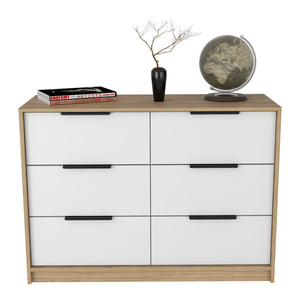 Homeroots 42" White And Natural Six Drawer Double Dresser  Manufactured Wood 544053