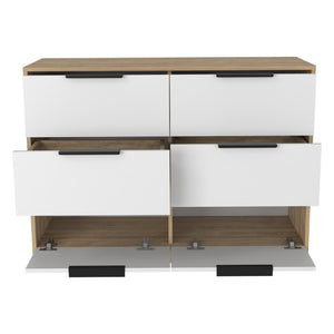 Homeroots 42" White And Natural Six Drawer Double Dresser  Manufactured Wood 544053