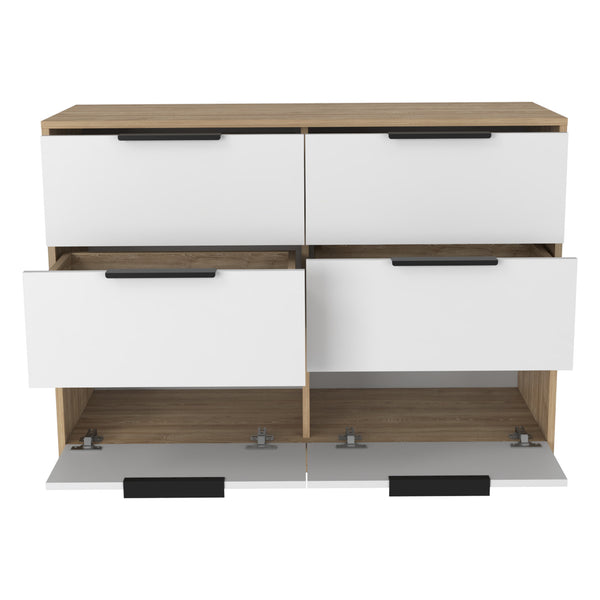 Homeroots 42" White And Natural Six Drawer Double Dresser  Manufactured Wood 544053