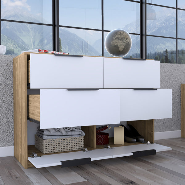 Homeroots 42" White And Natural Six Drawer Double Dresser  Manufactured Wood 544053