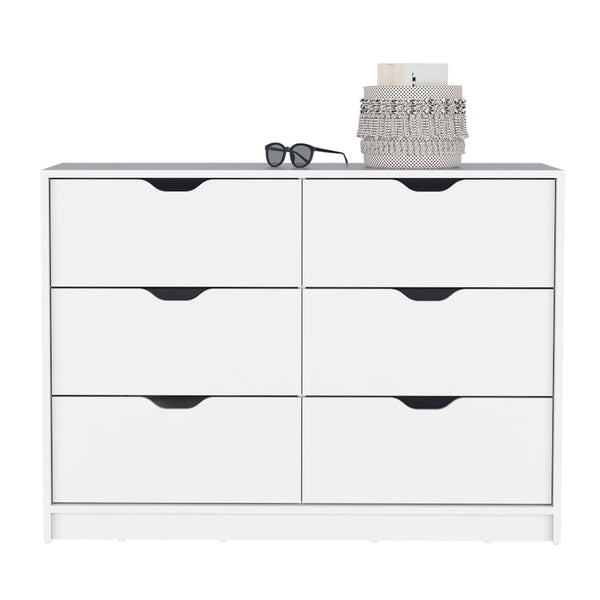 Homeroots 42" White Six Drawer Double Dresser  Manufactured Wood 544054
