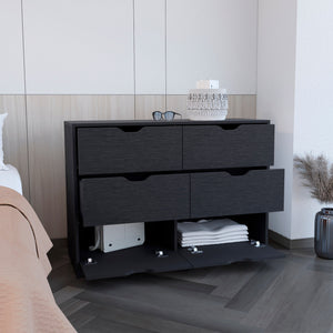 Homeroots 42" Black Four Drawer Double Dresser  Manufactured Wood 544055