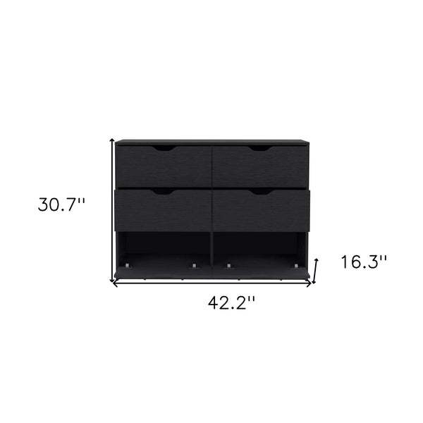 Homeroots 42" Black Four Drawer Double Dresser  Manufactured Wood 544055