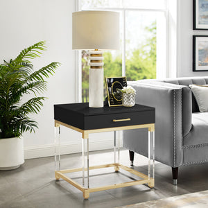 Homeroots 24" Gold And Black End Table With Drawer Black,Gold  544058