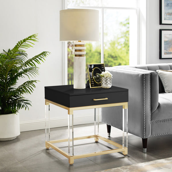 Homeroots 24" Gold And Black End Table With Drawer Black,Gold  544058