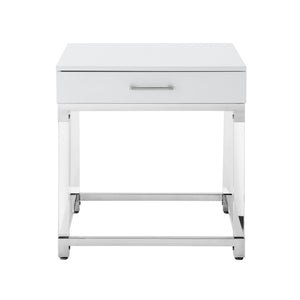 Homeroots 24" Silver Metallic And White Square End Table With Drawer White,Chrome  544061