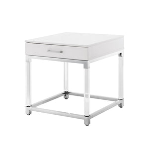 Homeroots 24" Silver Metallic And White Square End Table With Drawer White,Chrome  544061