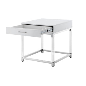 Homeroots 24" Silver Metallic And White Square End Table With Drawer White,Chrome  544061