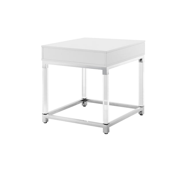 Homeroots 24" Silver Metallic And White Square End Table With Drawer White,Chrome  544061