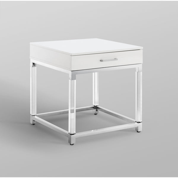 Homeroots 24" Silver Metallic And White Square End Table With Drawer White,Chrome  544061