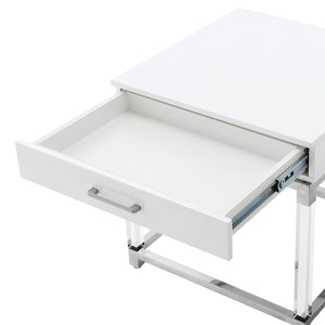 Homeroots 24" Silver Metallic And White Square End Table With Drawer White,Chrome  544061